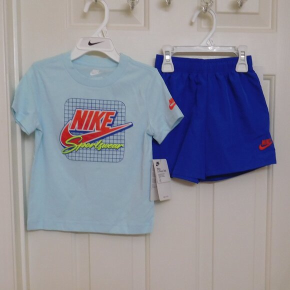 NWT 2pc Nike Blue Orange Swoosh Logo Shirt & Royal Blue Shorts Set sz 3t - Picture 1 of 1